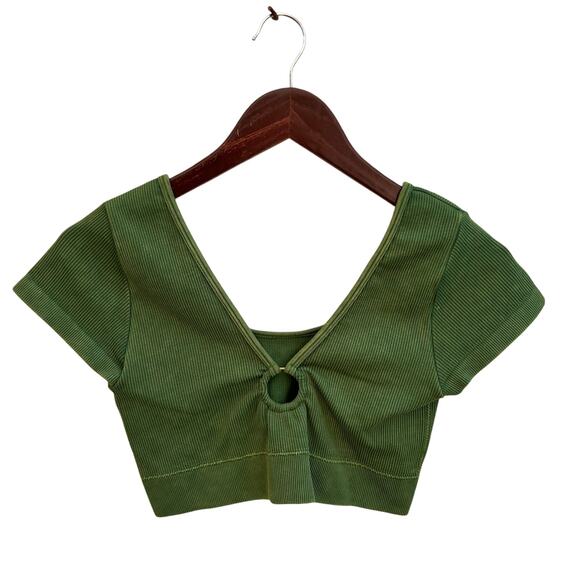 Aerie Gold Hoop Green Ribbed Crop Top Size L - Picture 2 of 4